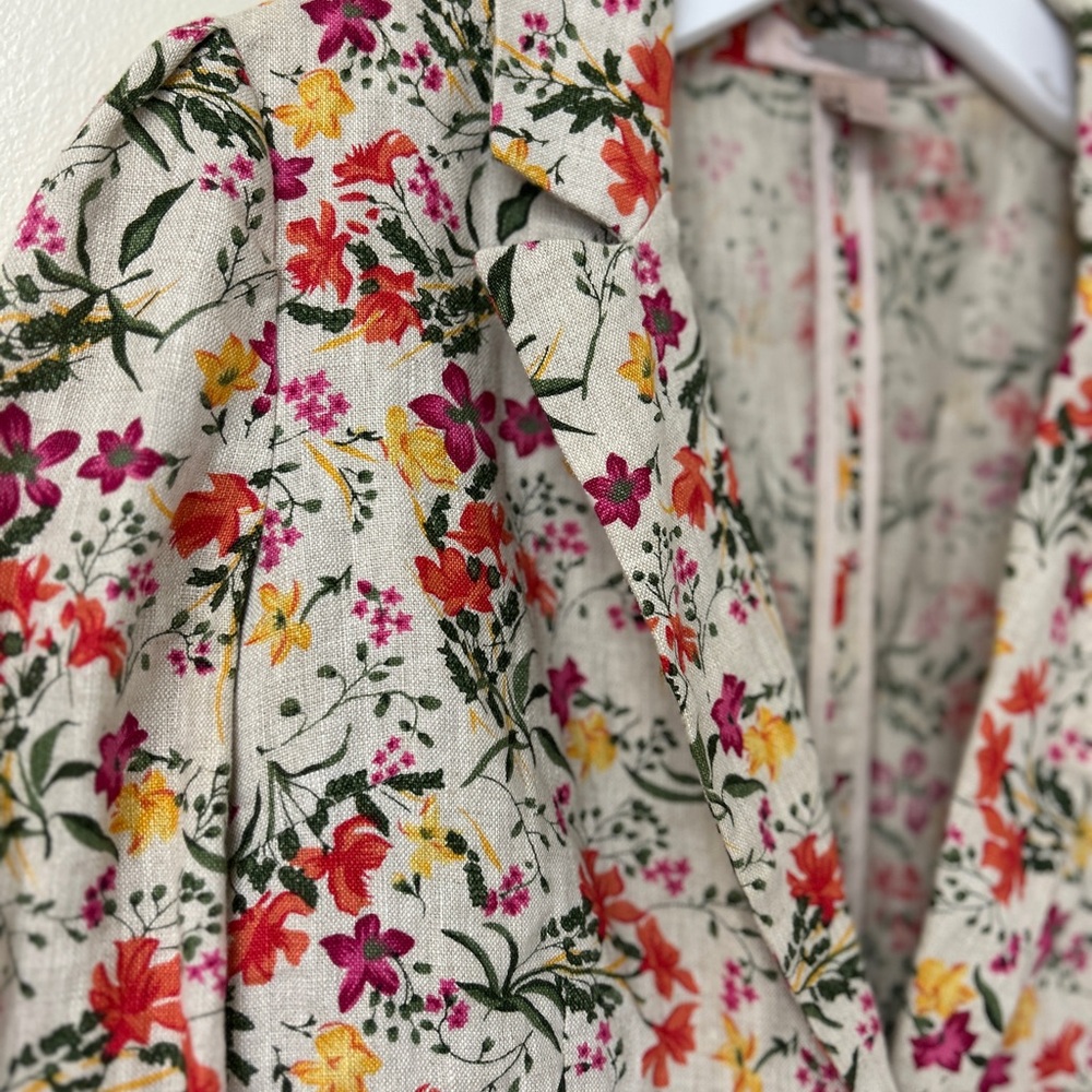 Forever 21 Red & beige Floral Blazer Lightweight Suit Jacket size XS 100% Linen - Picture 4 of 13